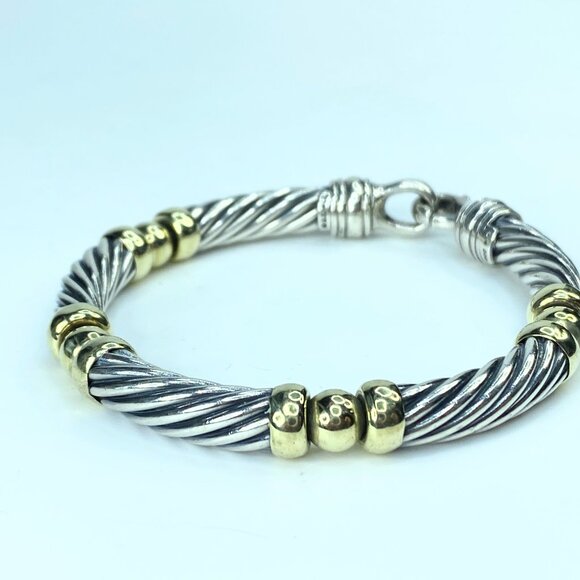 David Yurman Two-Tone Metro Cable Station Sterling 14K buckle bracelet JR9851 - Picture 3 of 8